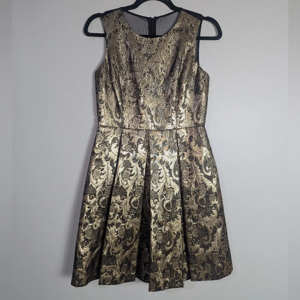 2P Eliza J Petites Gold Jacquard Fit & Flare Dress - Picture 3 of 6